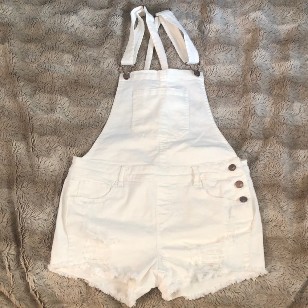 RSQ white overall shorts
